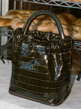 NEW FREDA SALVADOR CROC LEATHER shoulder bucket bag